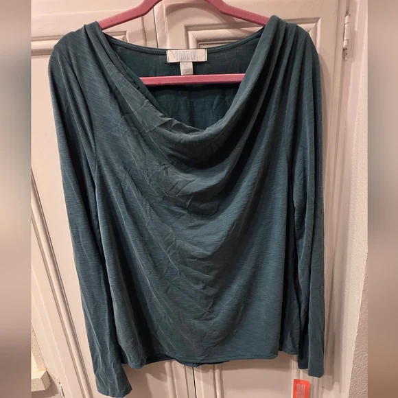 NWT ~ Bunulu Women's Elegant Teal Cowl Neck Long Sleeve Blouse ~ Size XL - Picture 5 of 8